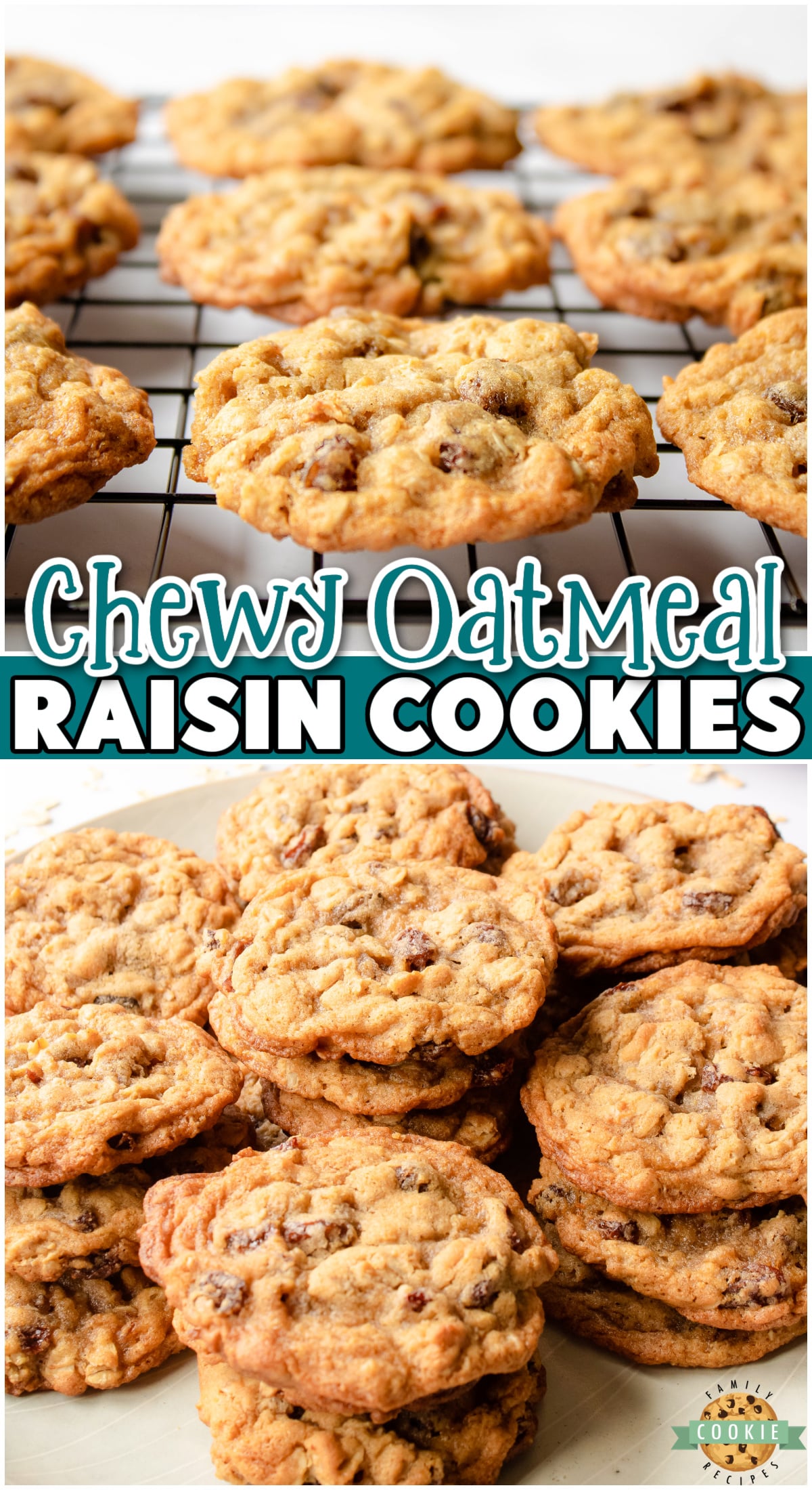Chewy Oatmeal Raisin Cookies made with classic ingredients for a buttery cookie spiced with cinnamon and dotted with plump raisins! 
