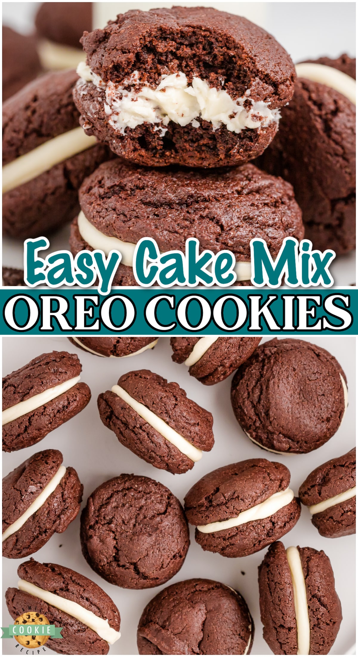 Simple recipe for Easy Homemade Oreo Cookies made with a chocolate cake mix! Soft, perfectly sweet chocolate sandwich cookies that everyone goes crazy over!