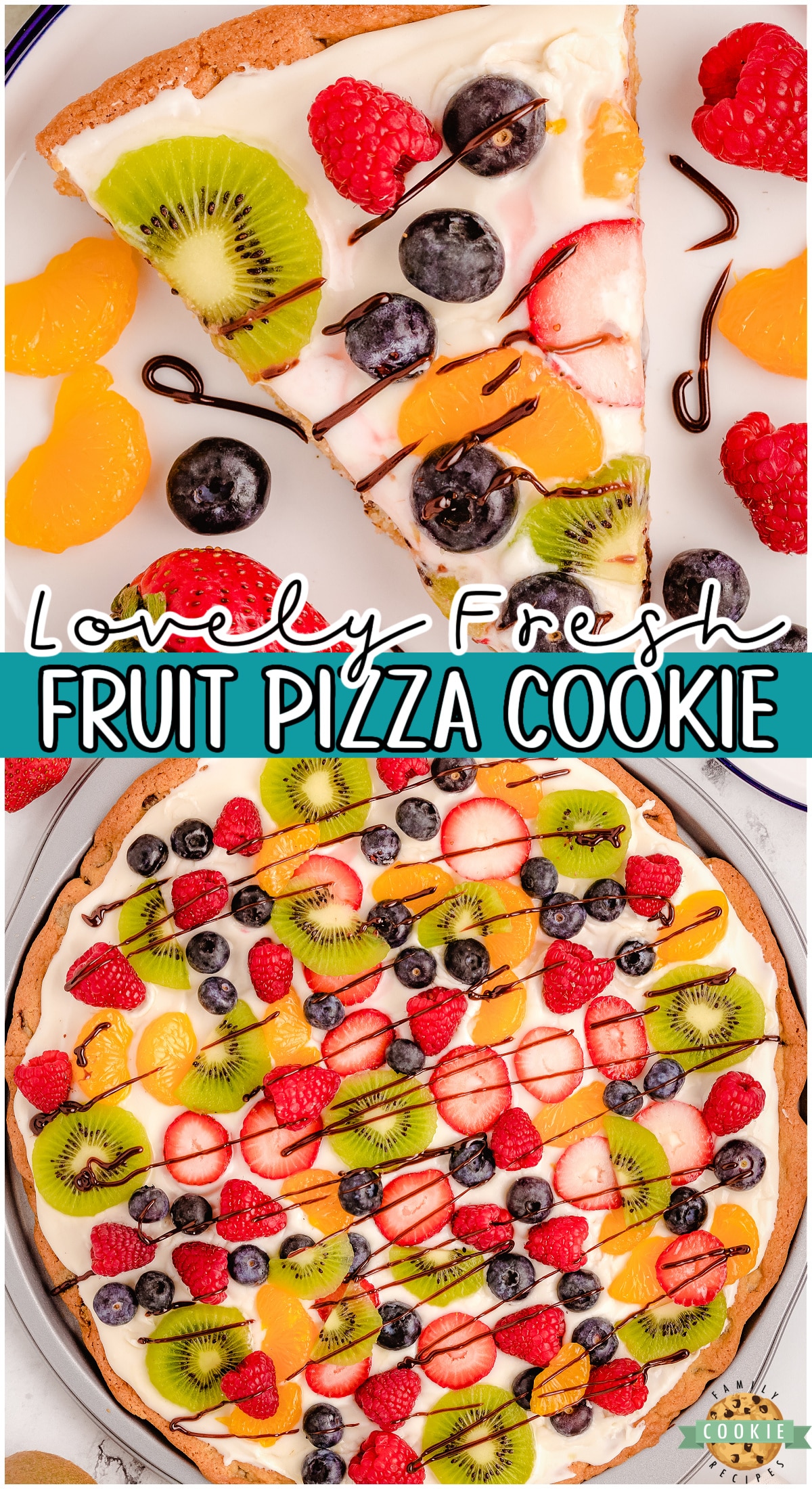 Chocolate Chip Cookie Pizza is a fabulous fruit-topped dessert pizza that's so simple to make! Chocolate Chip cookie crust topped with cream cheese frosting & fresh berries that everyone loves!