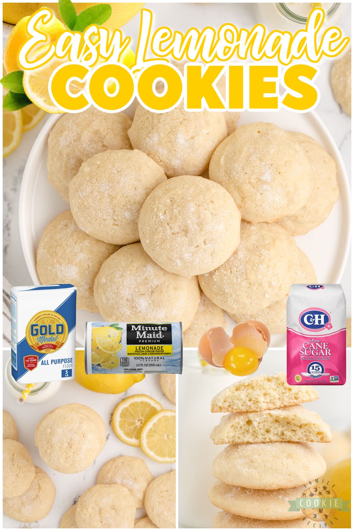 Easy Lemonade Cookies are soft, chewy and packed with lemon! These delicious lemon cookies are made with only 6 ingredients, one of them being lemonade concentrate.
