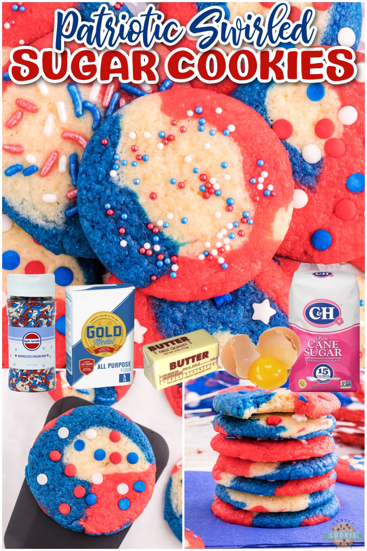 Patriotic Swirled Sugar Cookies are fun, festive and perfect for the Fourth of July, Memorial Day, or Labor Day. A delicious sugar cookie recipe that is perfect for the holidays!