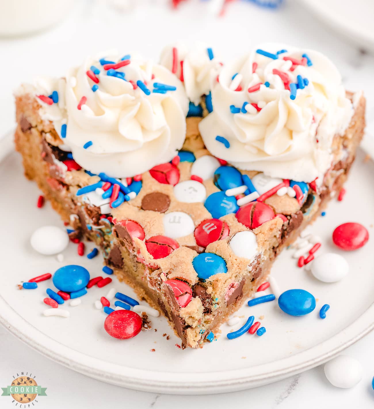 red, white and blue cookie cake