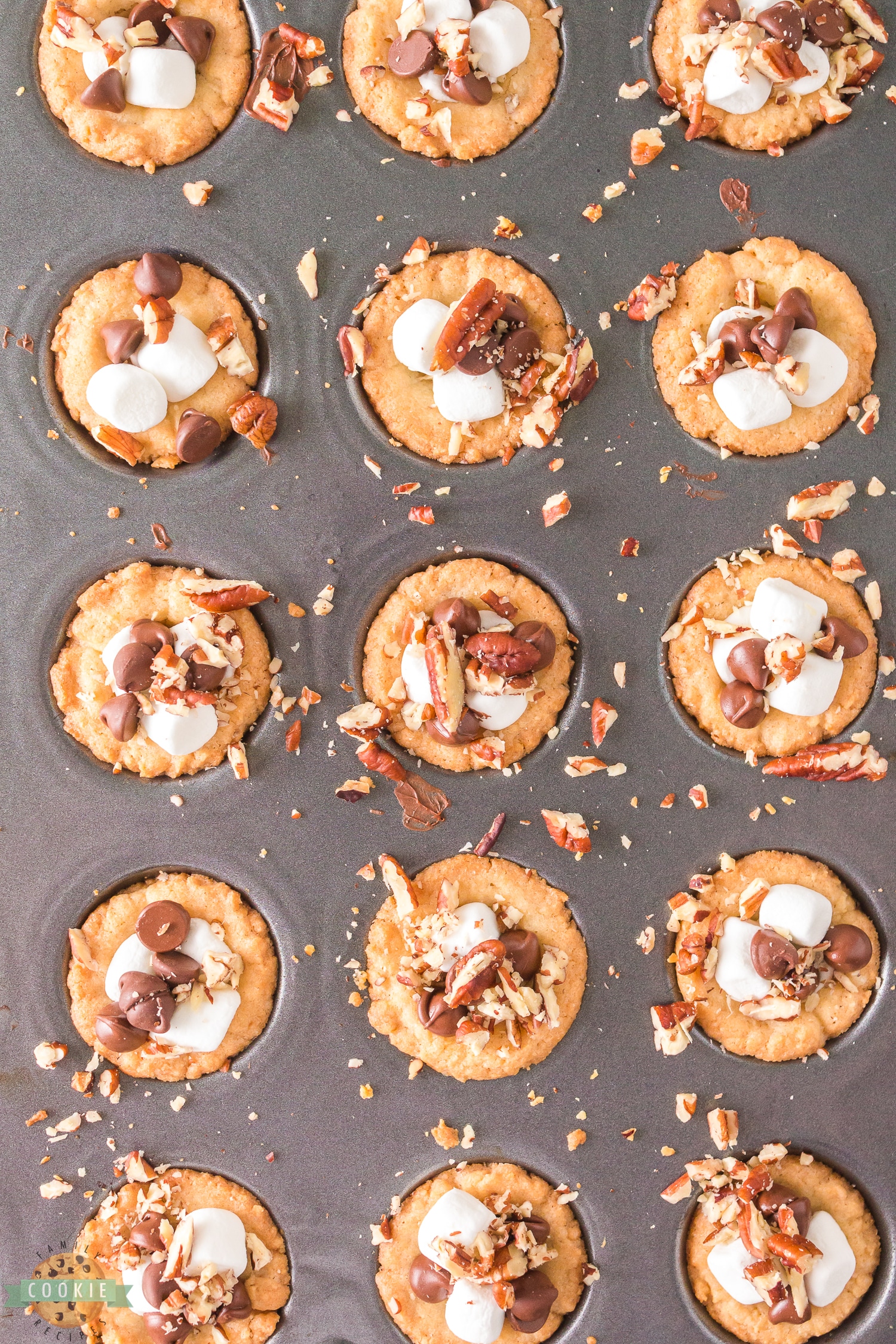 rocky road cookies in a mini muffin pan