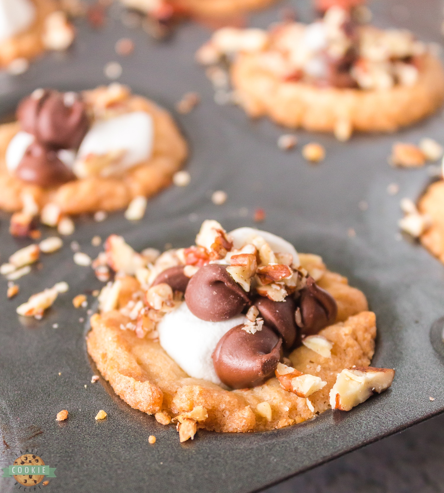 rocky road cookies in a mini muffin tin