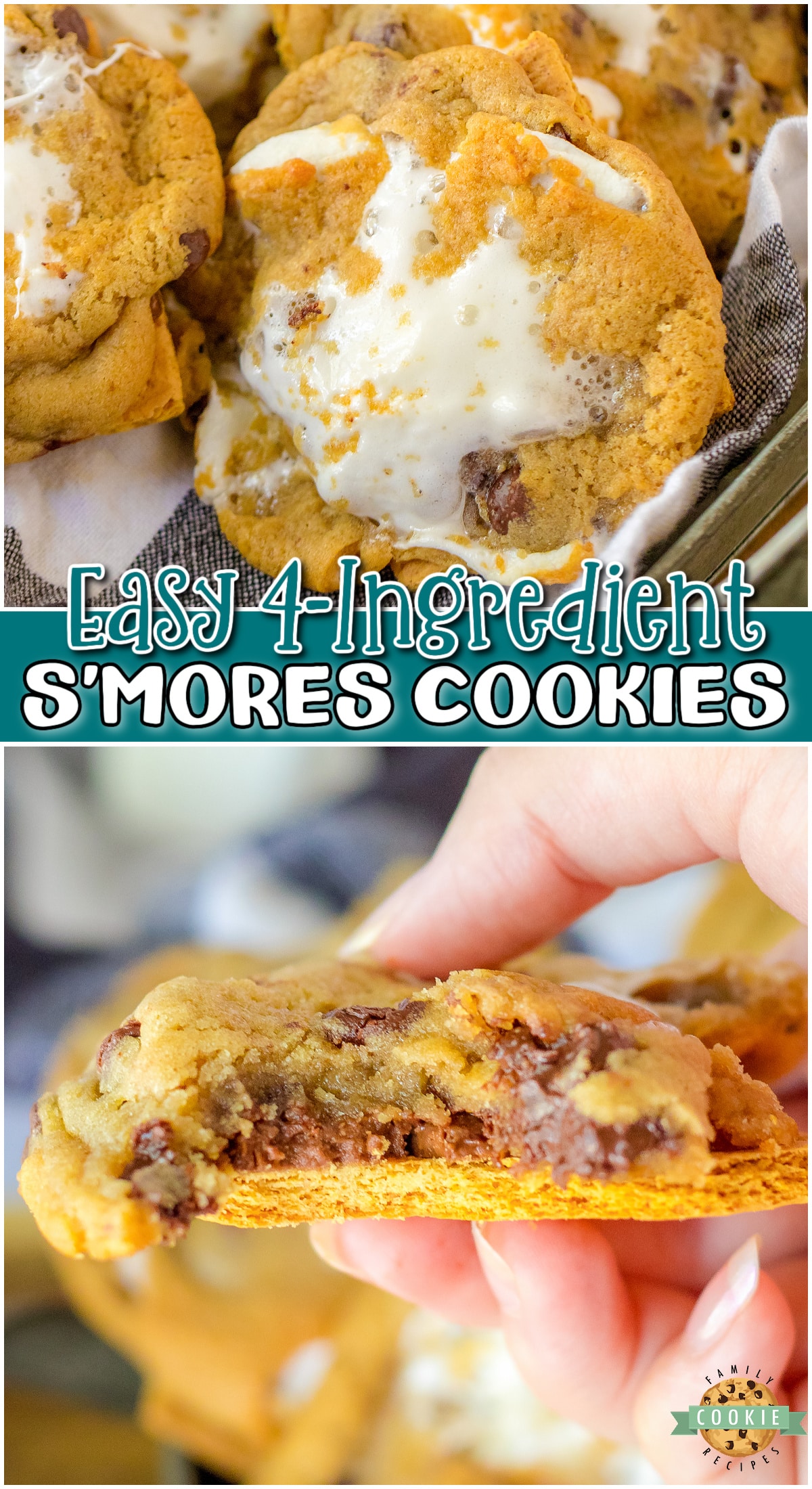 4 Ingredient S’mores Chocolate Chip Cookies made with just four simple ingredients! Satisfy your s'mores craving with these delightfully easy cookies!