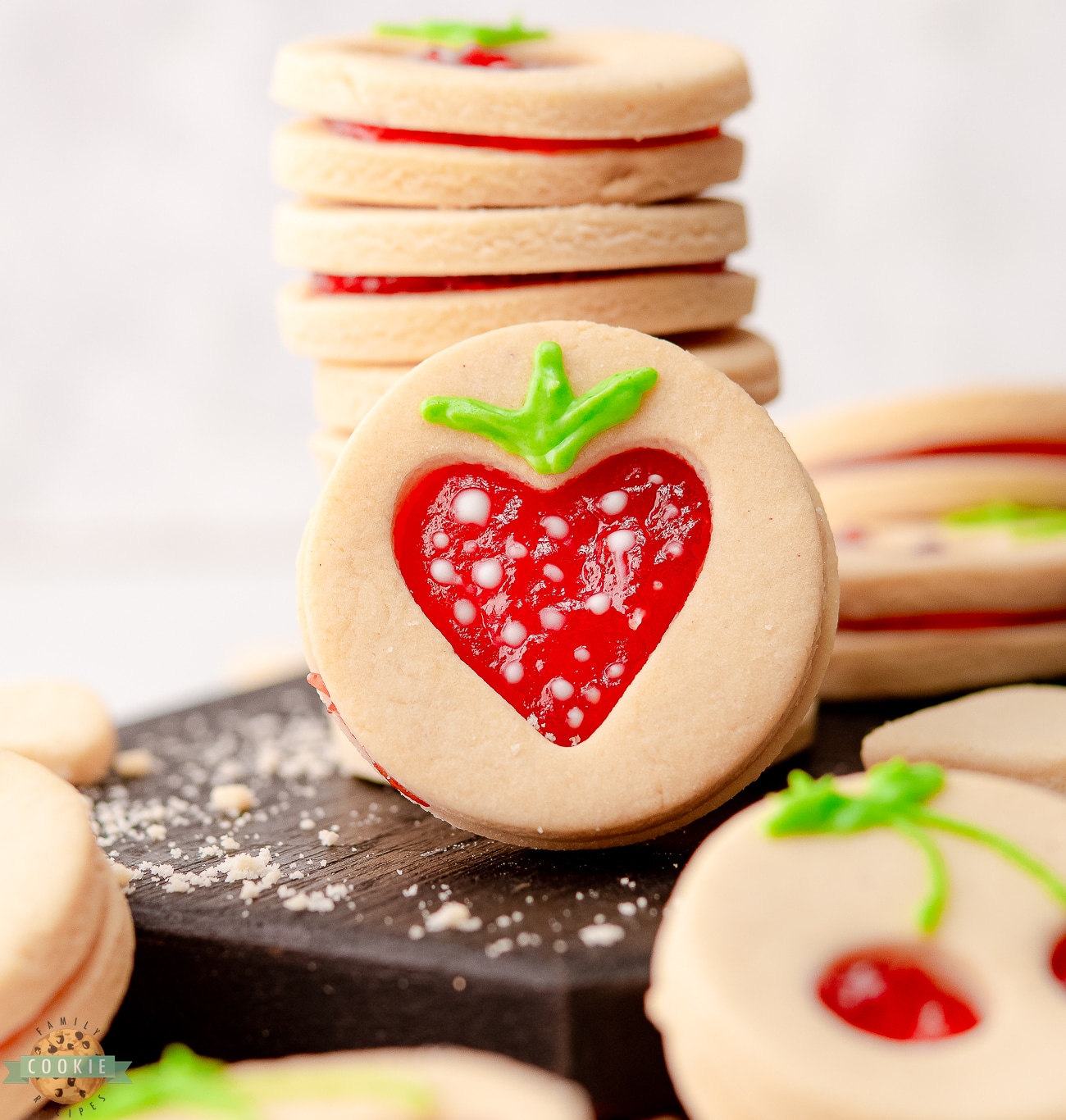 strawberry cut out Linzer cookies
