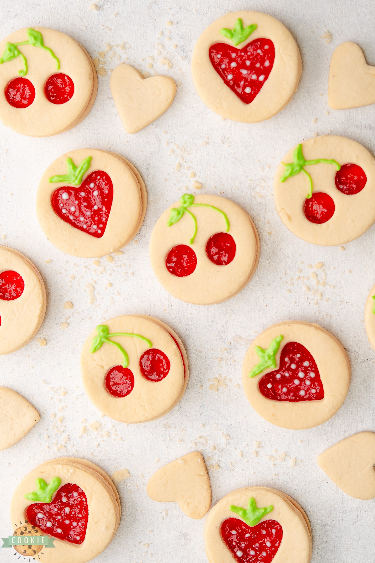 fruit shaped linzer cookies