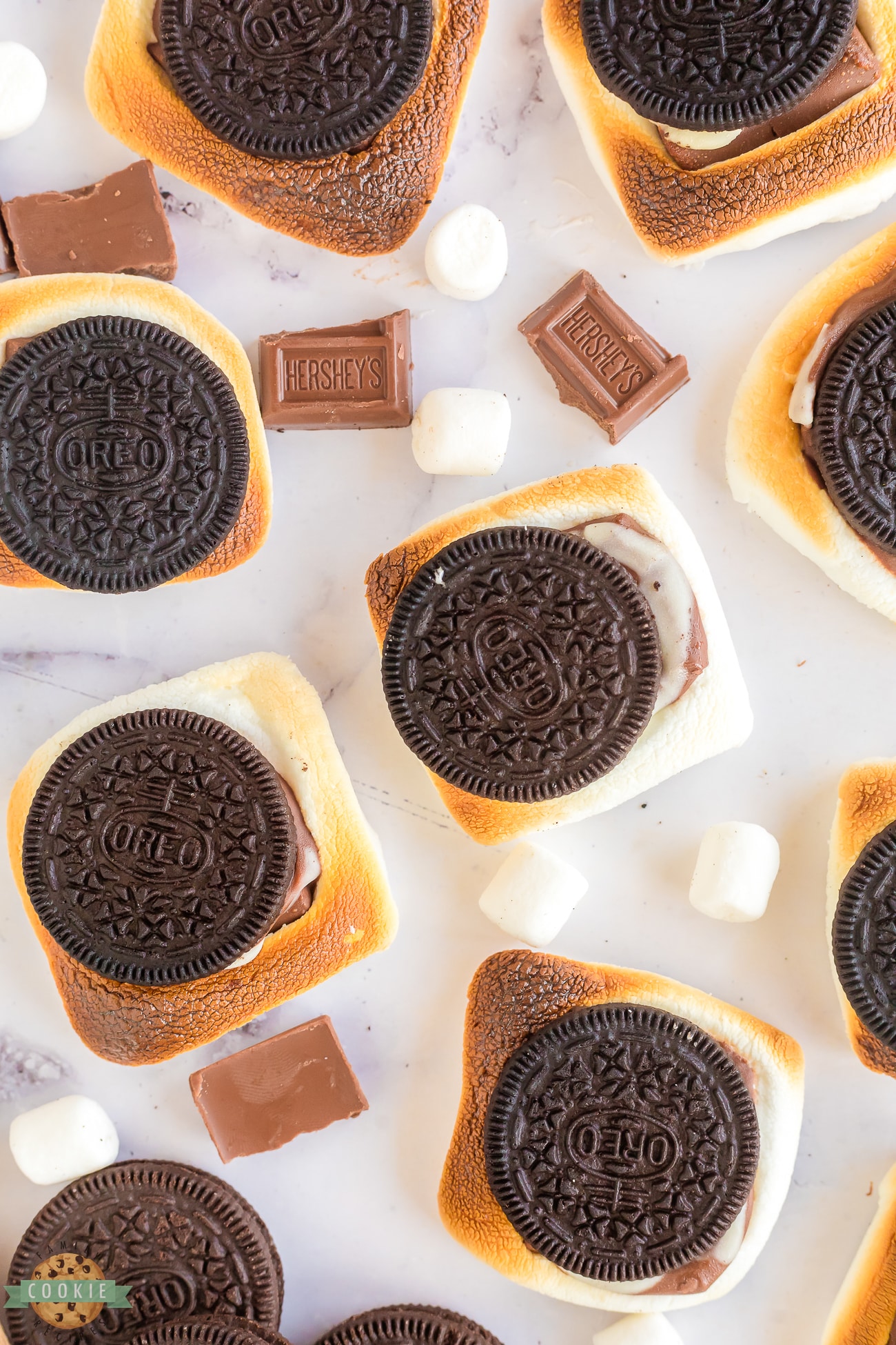 oreo cookies with toasted marshmallows inside