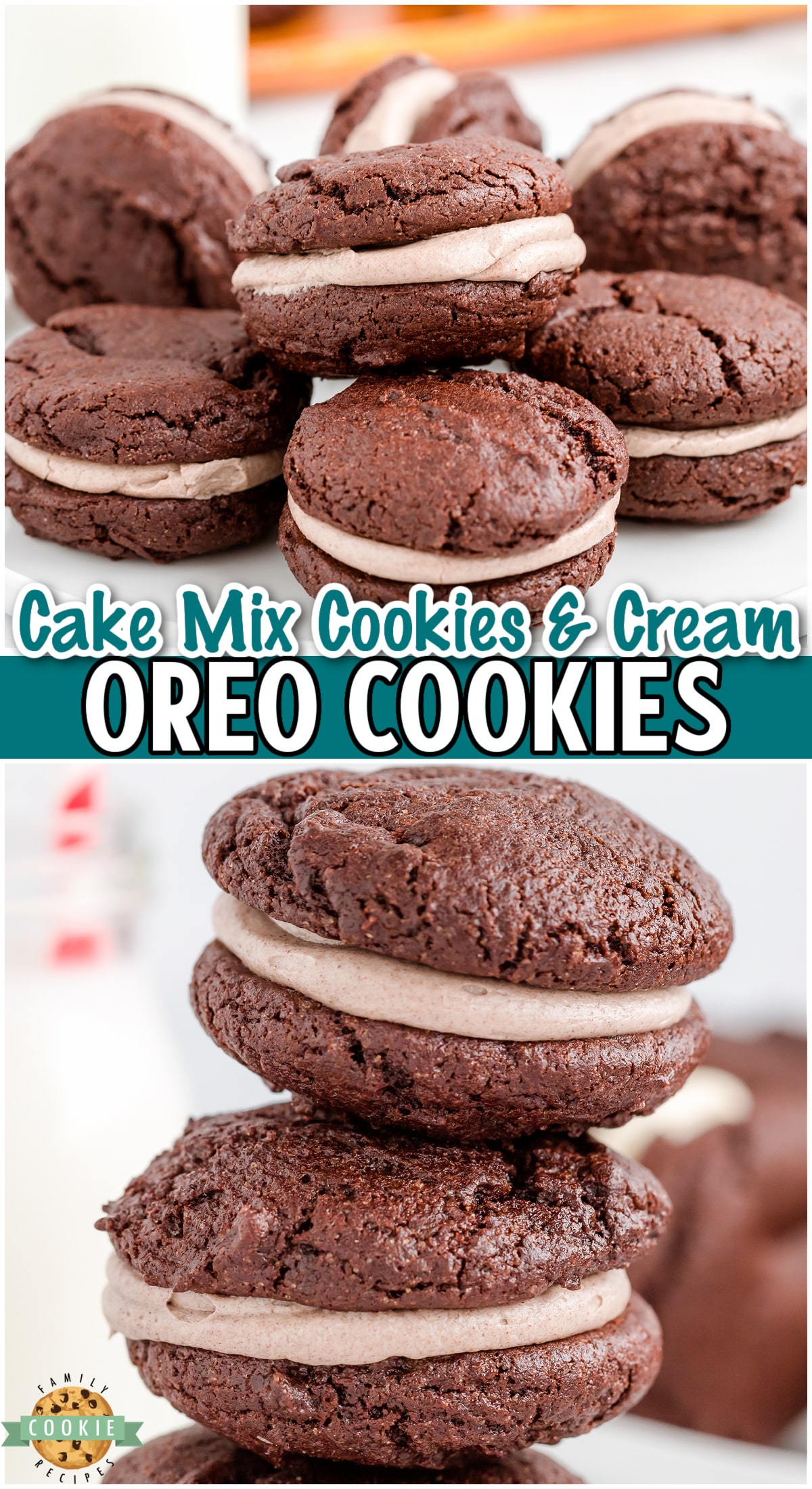 Homemade Cookies and Cream Oreo Cookies made easily with a chocolate cake mix! Soft cookies & cream filled chocolate sandwich cookies that everyone goes crazy over!