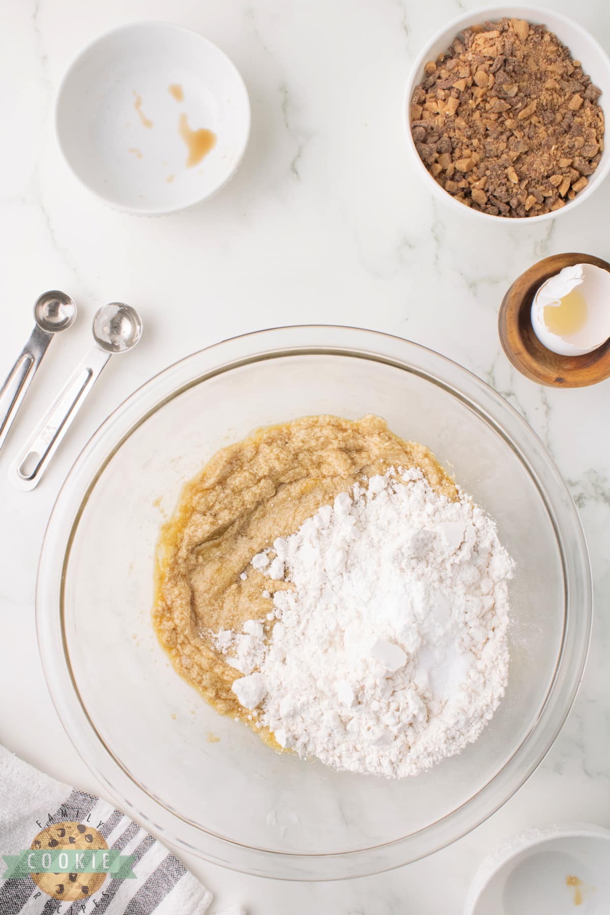 Mixing flour into the cookie dough