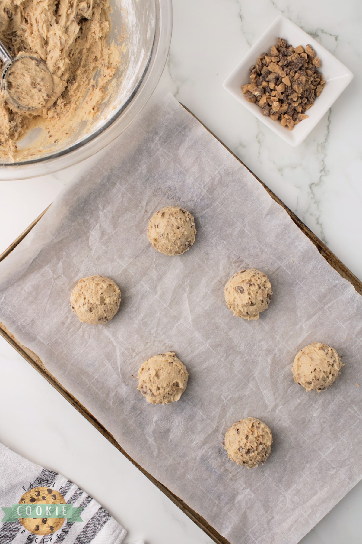 Scooping out Heath Bar Cookies