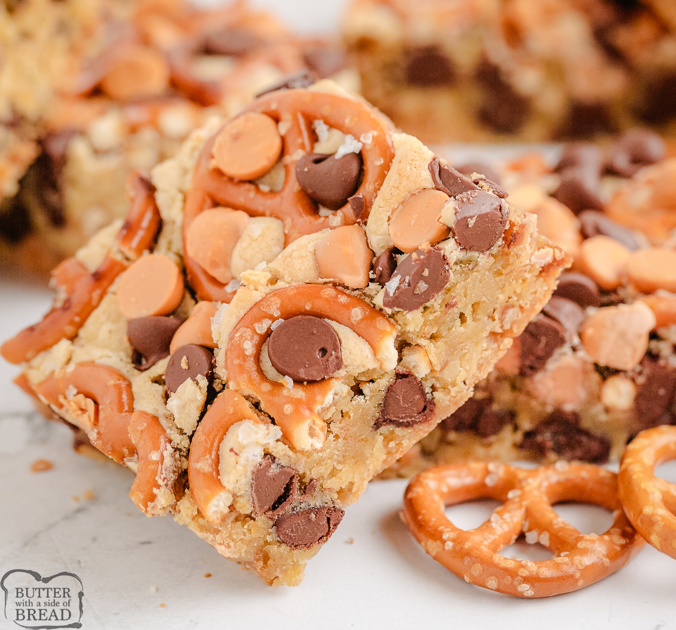 butterscotch cookie bars cut into squares