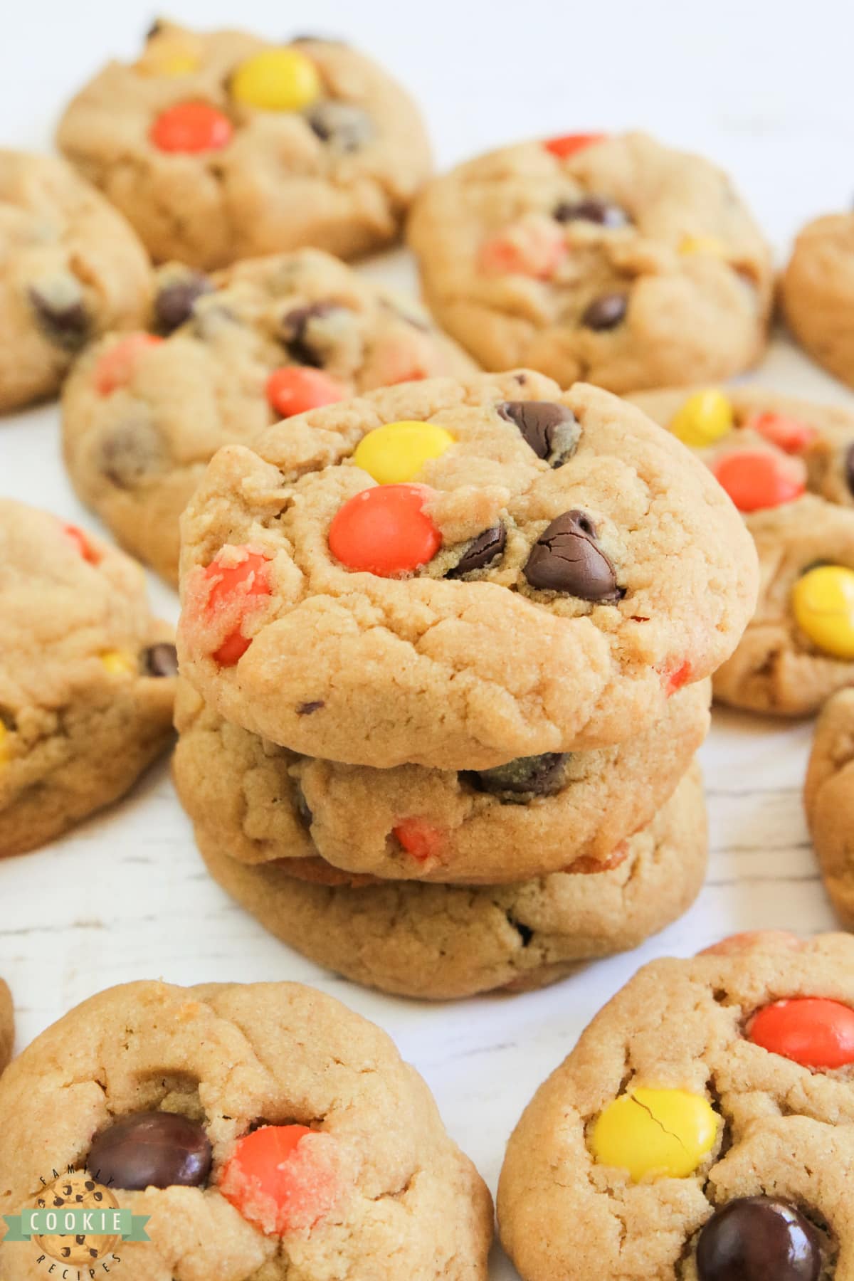 Peanut Butter & Dark Chocolate M&M Cookies - Little Bits of