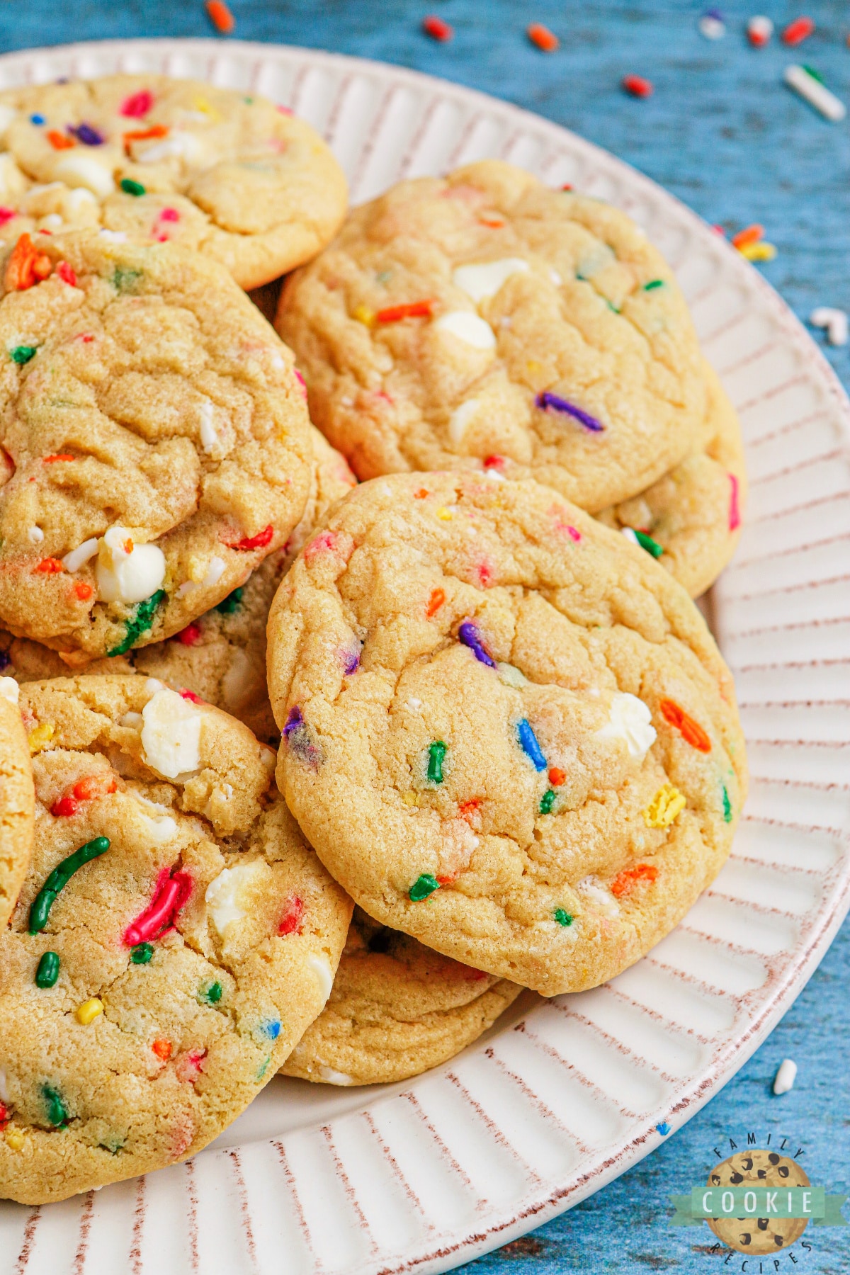 Funfetti Cookies are made with vanilla pudding, white chocolate chips and sprinkles. Delicious funfetti cookie recipe that tastes just like birthday cake!