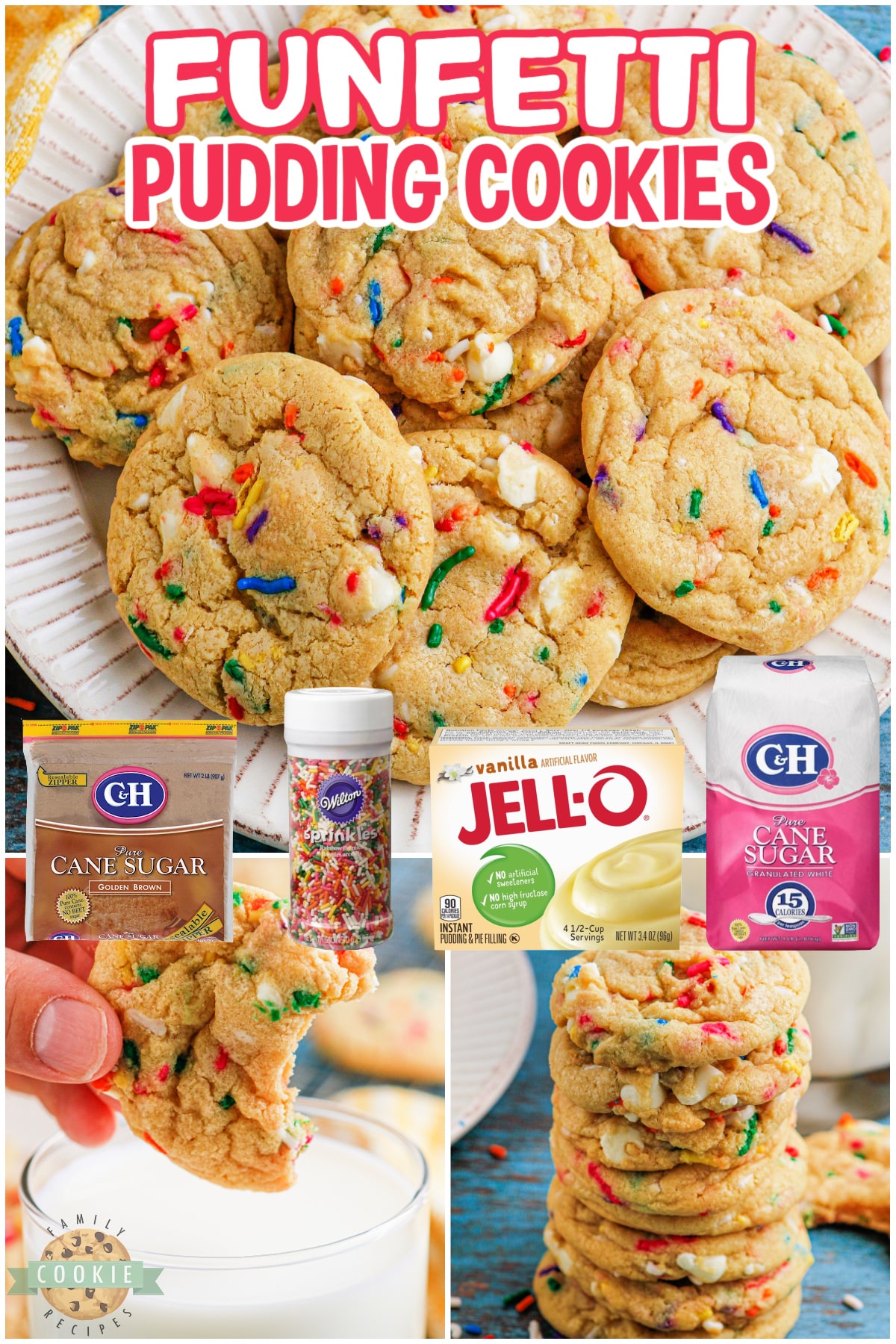 Funfetti Cookies are made with vanilla pudding, white chocolate chips and sprinkles. Delicious funfetti cookie recipe that tastes just like birthday cake!