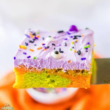 Halloween sugar cookie bars with purple frosting