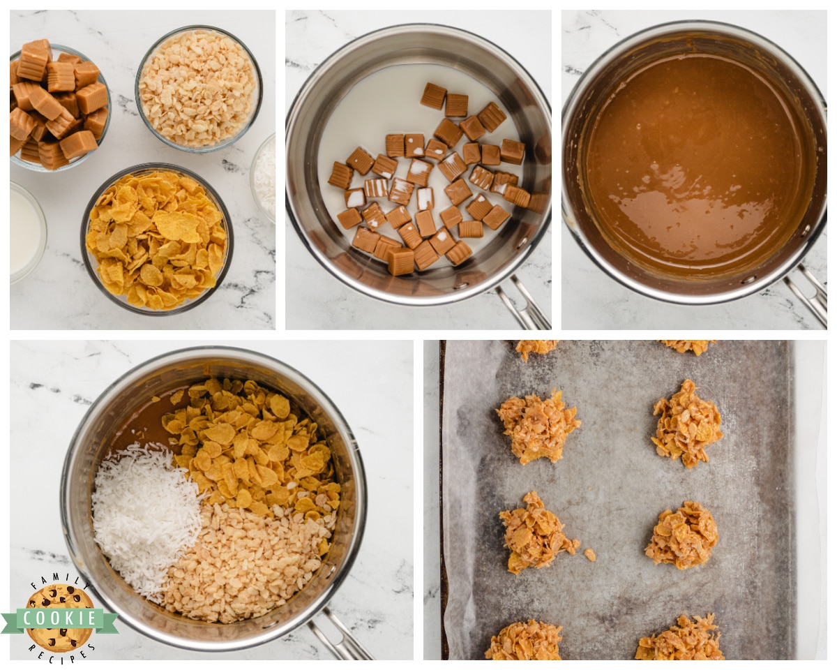 how to make no-bake caramel crunch cookies