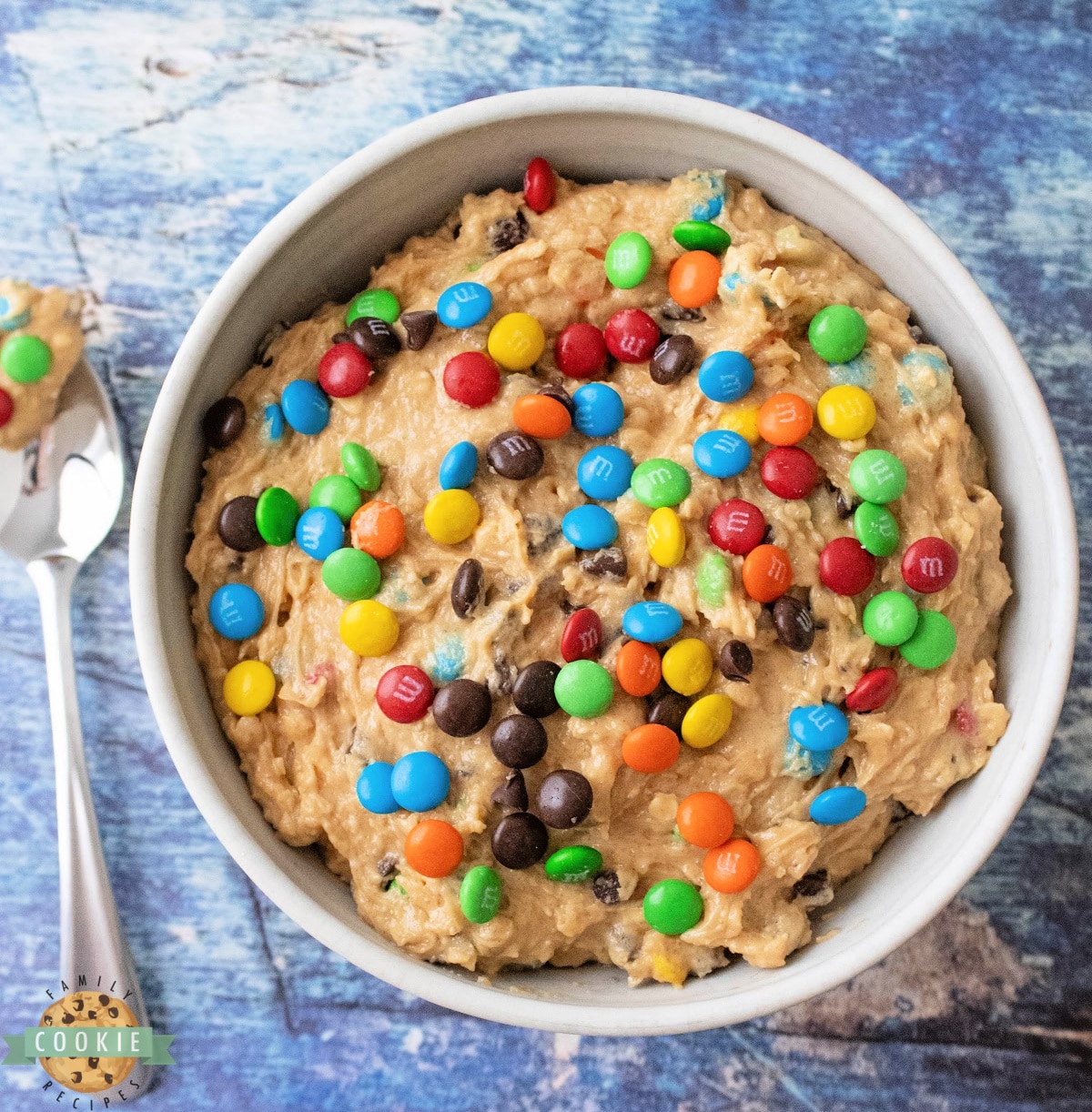 Edible Monster Cookie Dough made with heat-treated flour, no eggs and all of the peanut butter cookie dough flavor that you love. Monster cookie dough that is completely safe to eat!