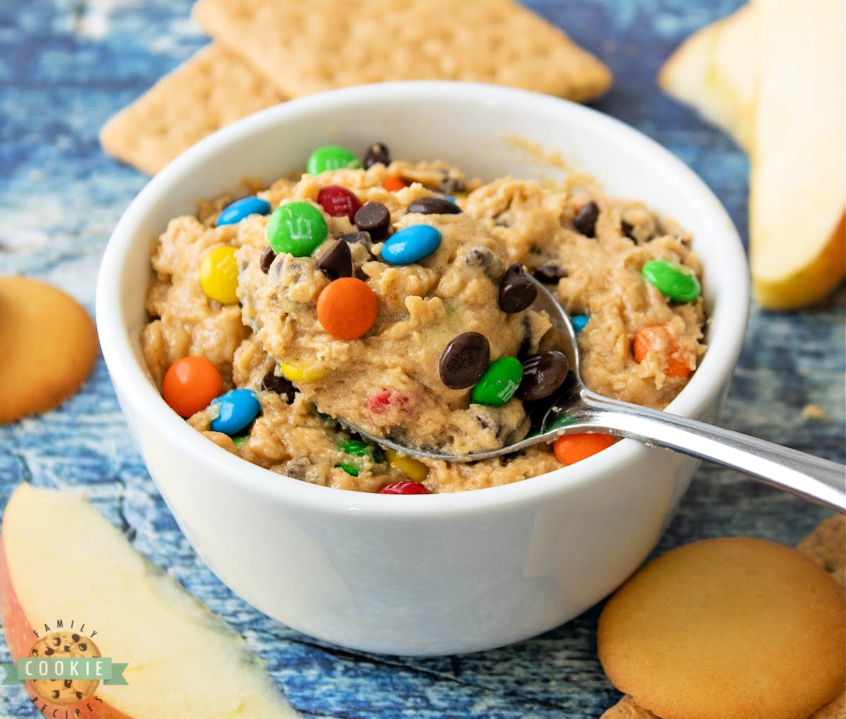 Edible cookie dough with peanut butter and mini M&Ms