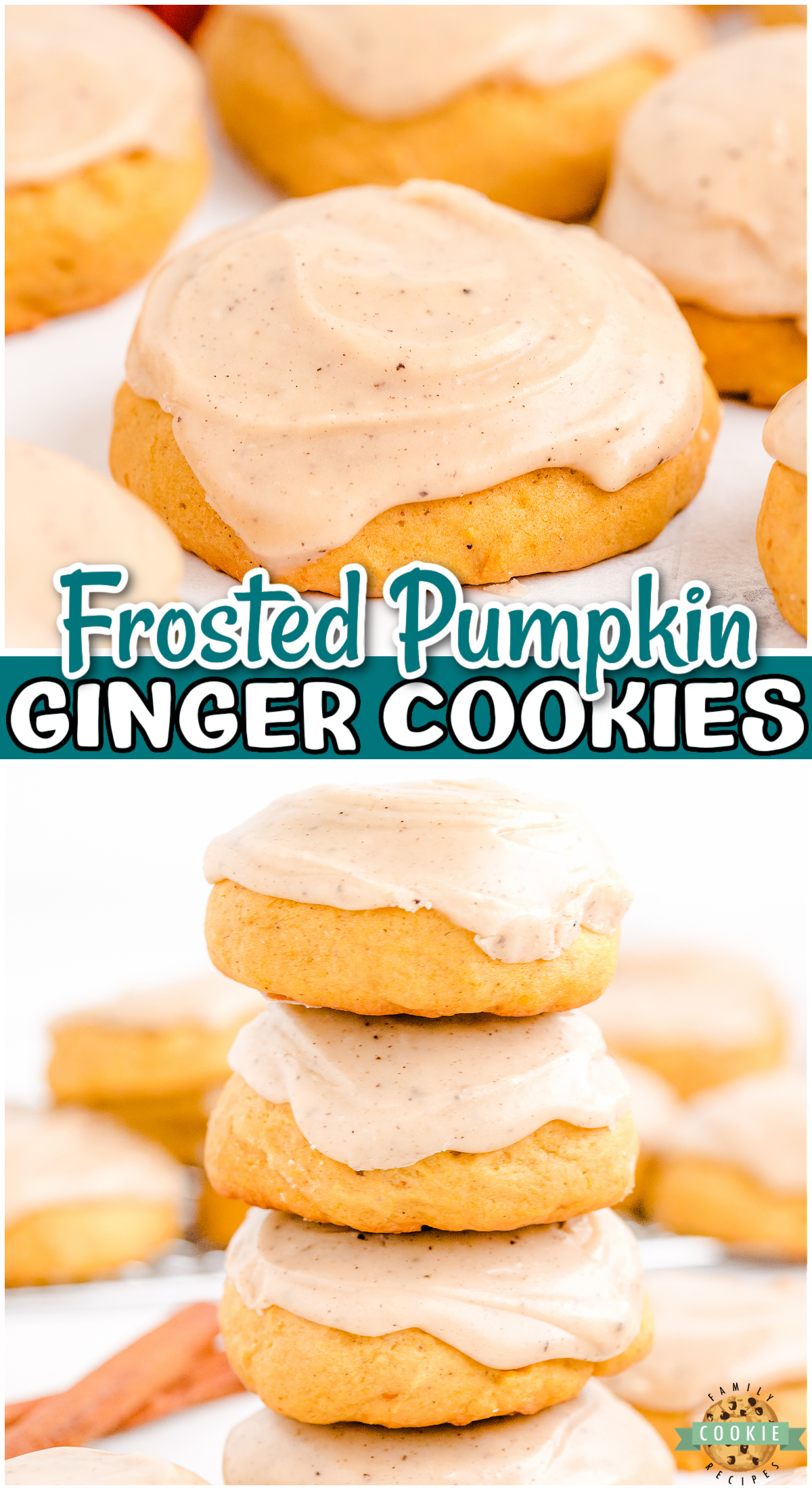 Frosted Pumpkin Ginger Cookies are a delightfully spiced Fall treat! These pumpkin cookies are soft & chewy with a sensational brown butter frosting on top.