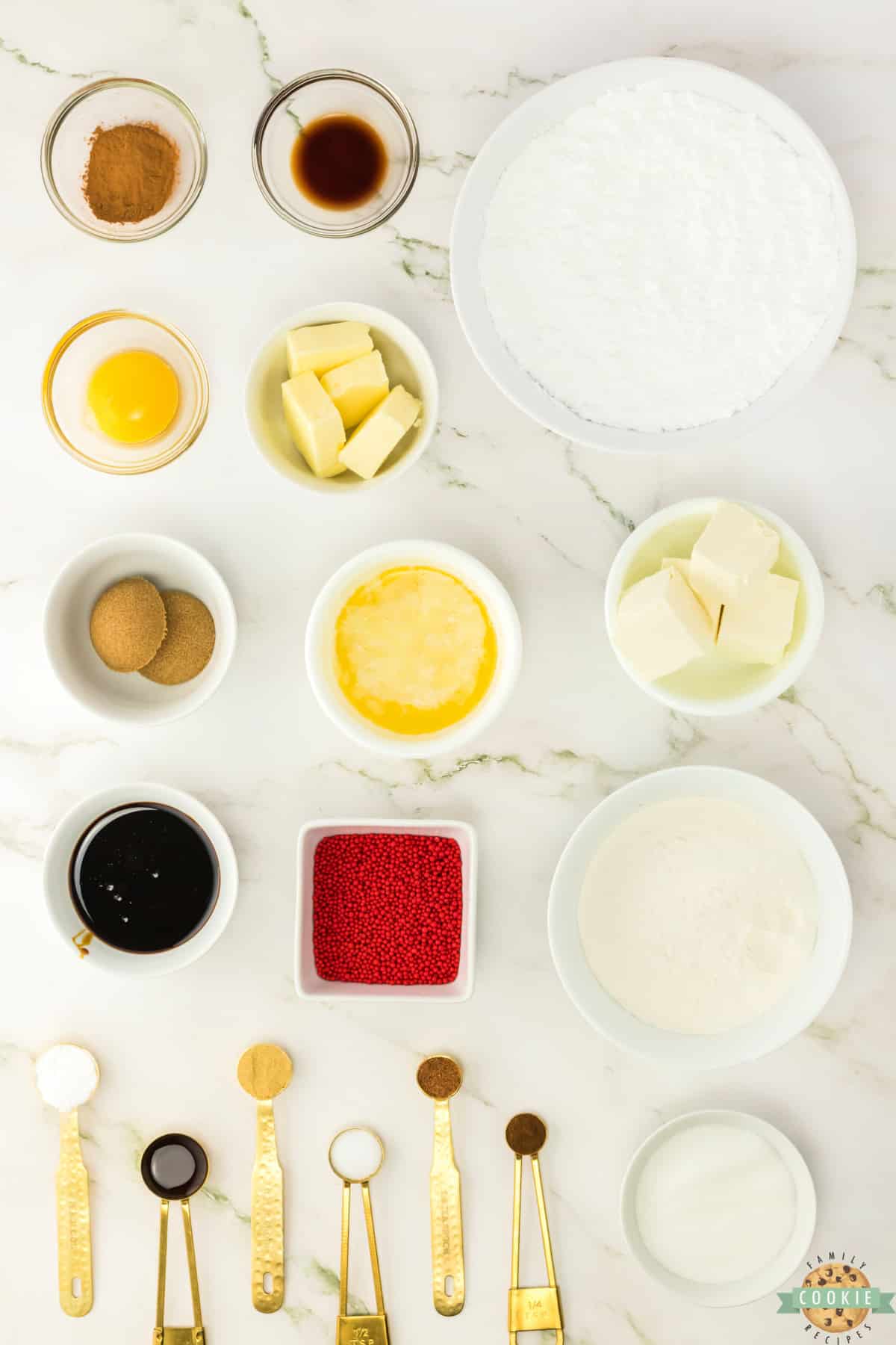 Ingredients in Gingerbread Cookie Bars with Cream Cheese Frosting.