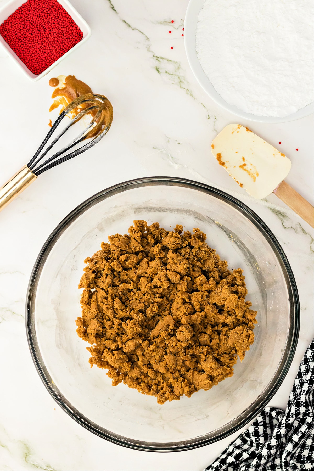 Mixing gingerbread cookie dough. 