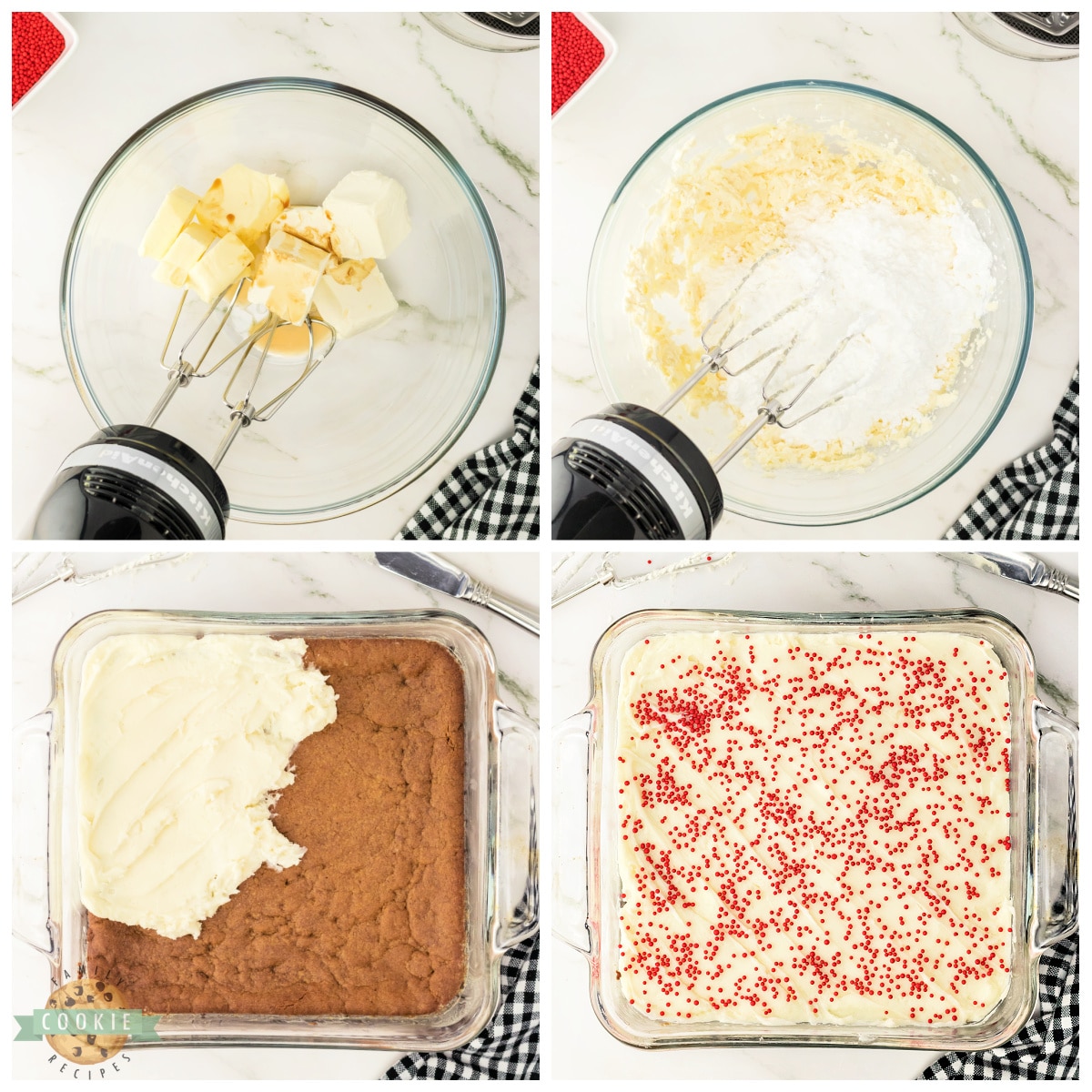 Frosting gingerbread cookie bars with cream cheese frosting. 