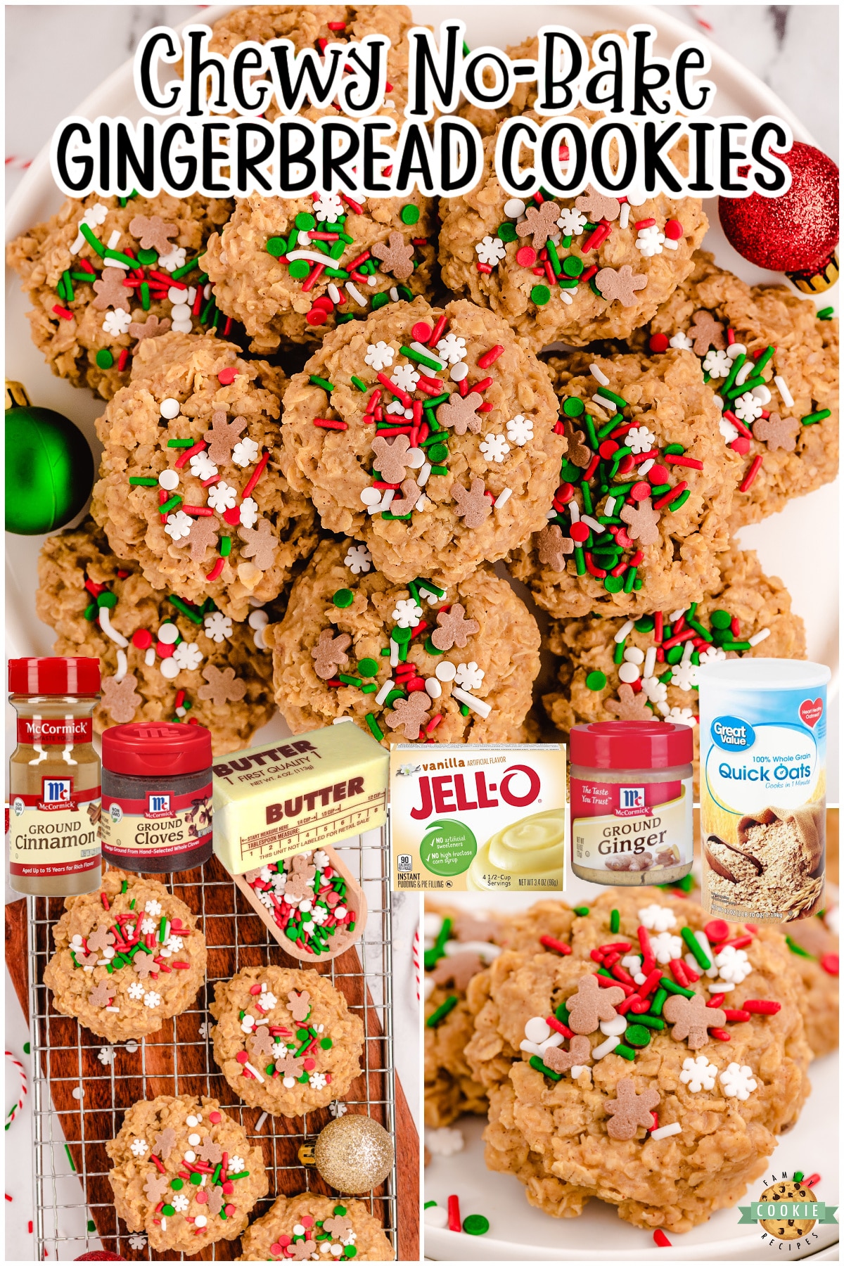 No Bake Gingerbread Cookies made easy with pudding mix, molasses, oats & a blend of warm spices to give these cookies the perfect gingerbread flavor!