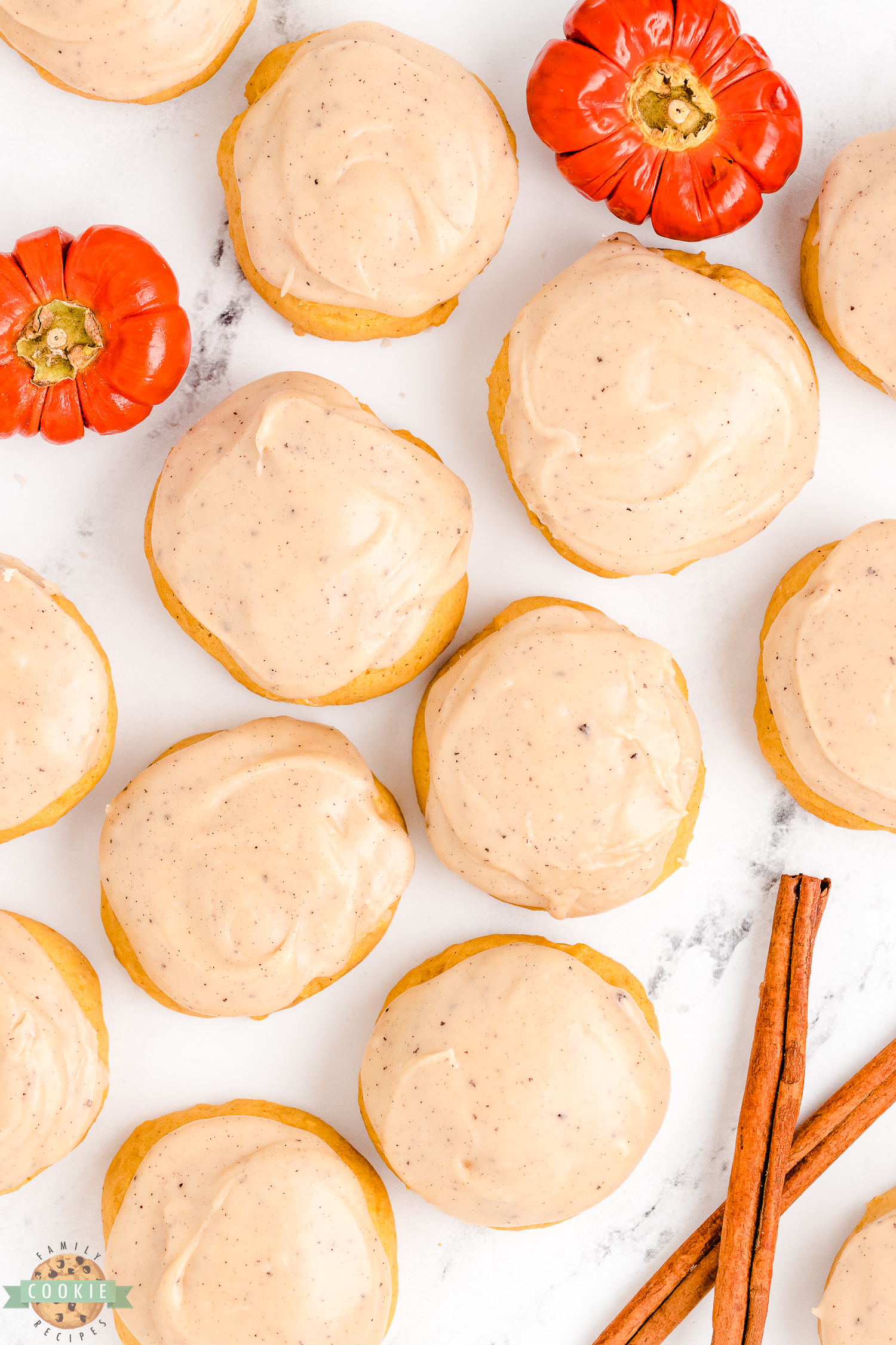brown butter frosting on pumpkin ginger cookies