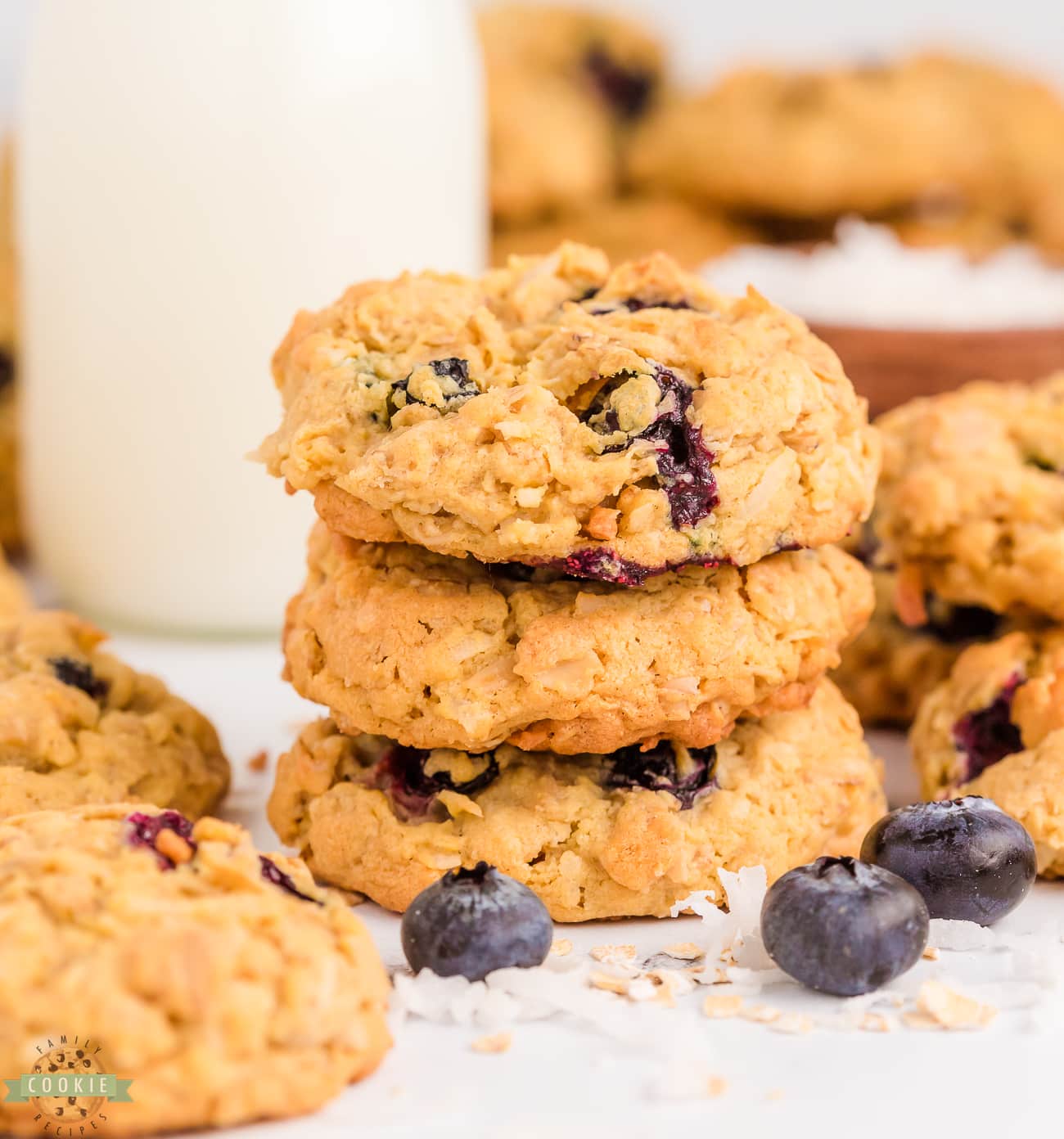 stack of blueberry oatmeal cookies