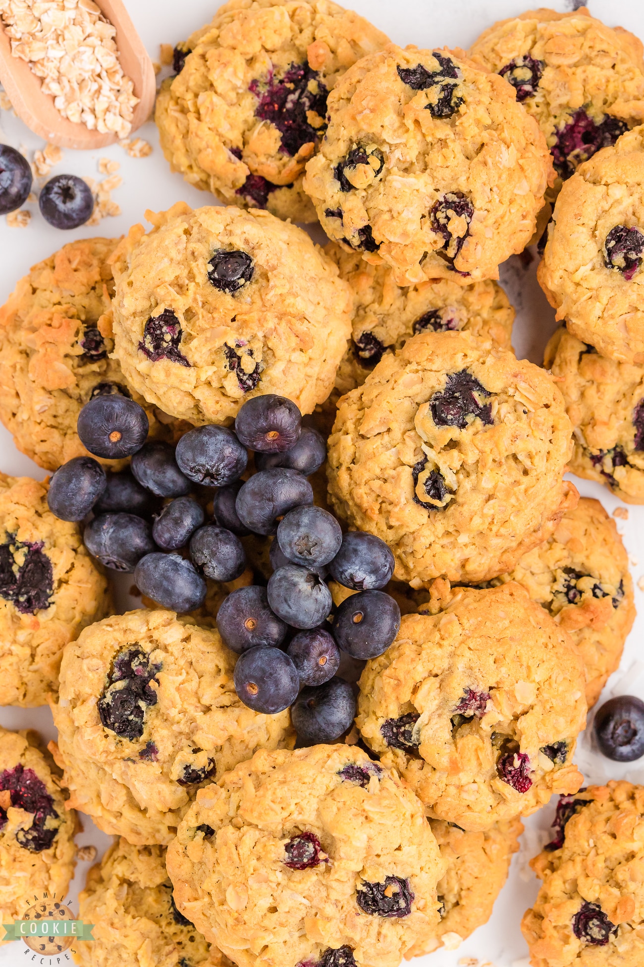 Blueberry coconut oatmeal cookies made with pudding mix