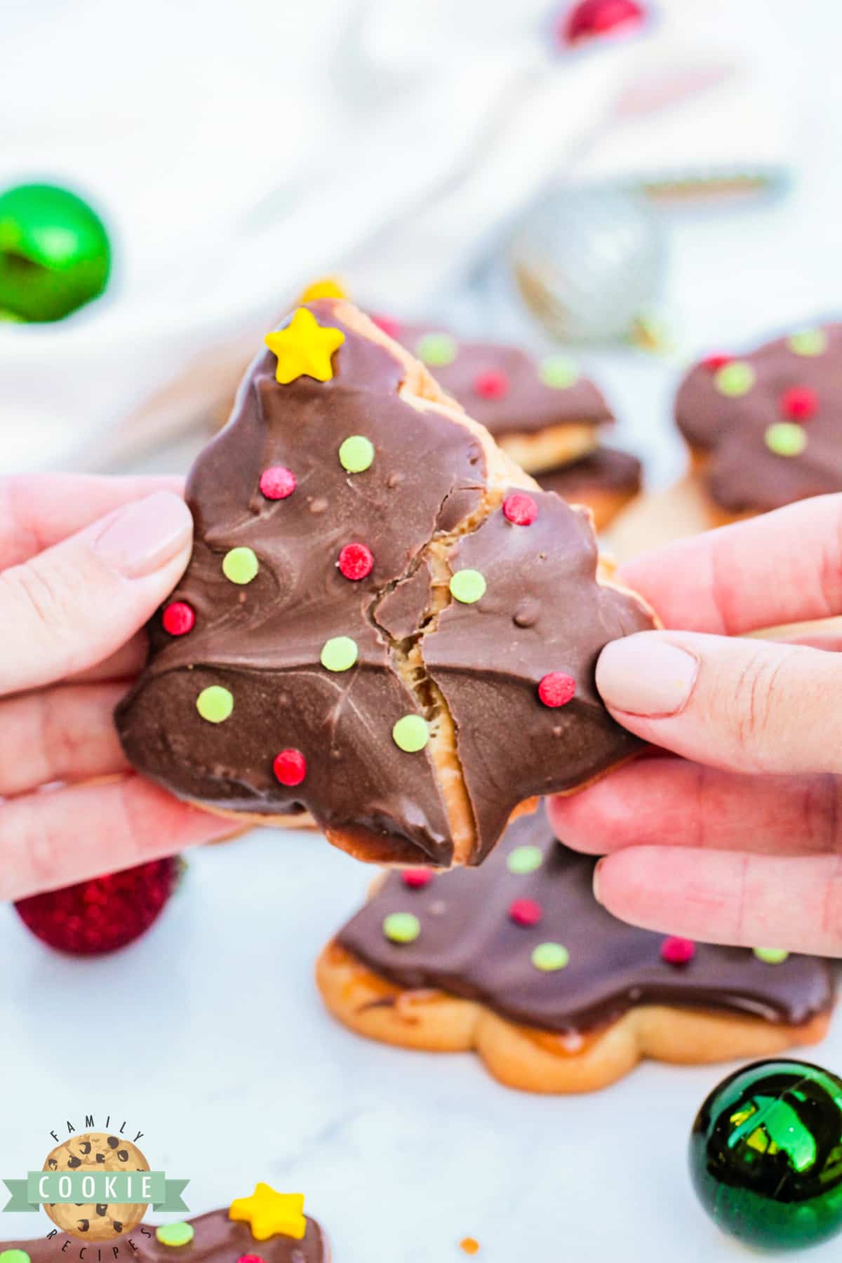 Sugar cookies topped with caramel and chocolate.