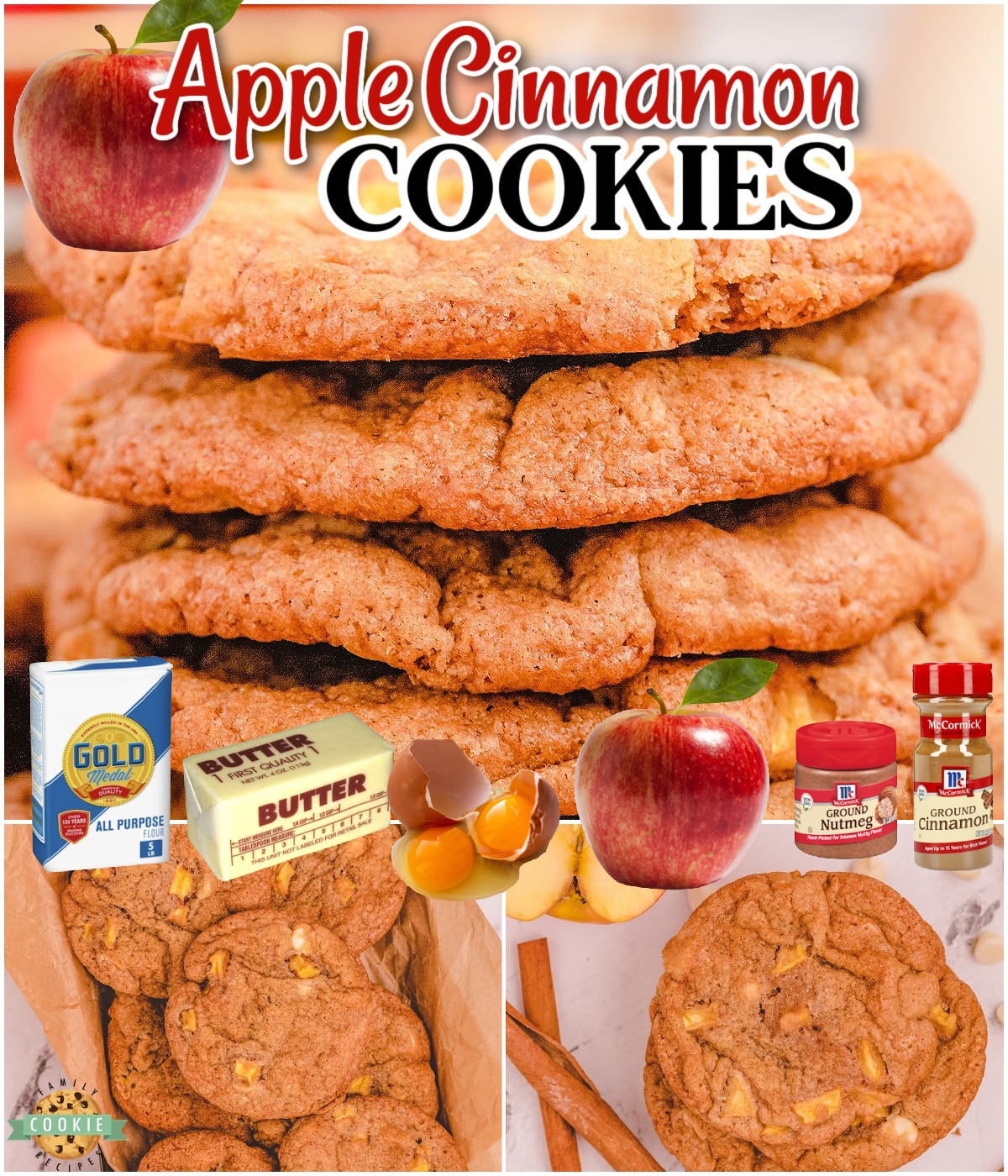 Apple Cinnamon Cookies are made with chunks of fresh apples, warm spices & white chocolate chips for the perfect Fall cookie! 