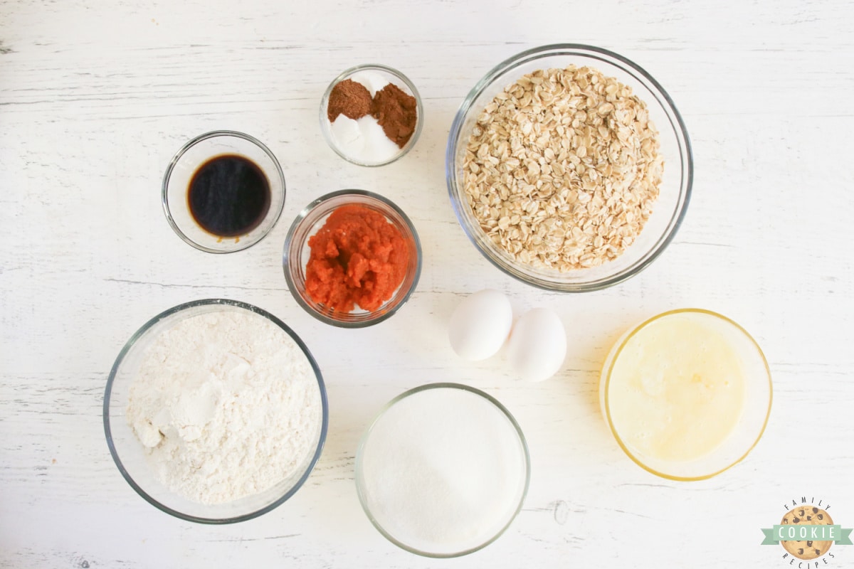 Ingredients in Pumpkin Oatmeal Cookies. 