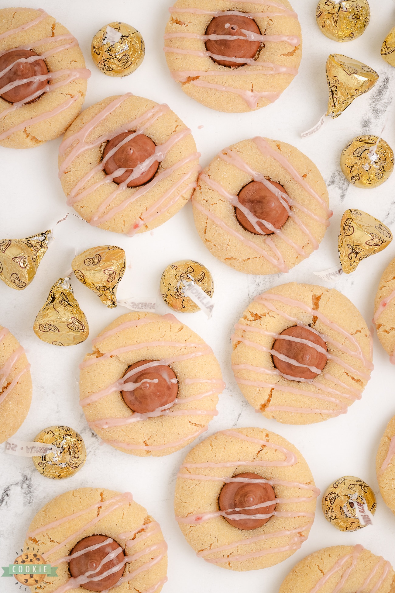 raspberry almond kiss cookies with almond chocolate kisses
