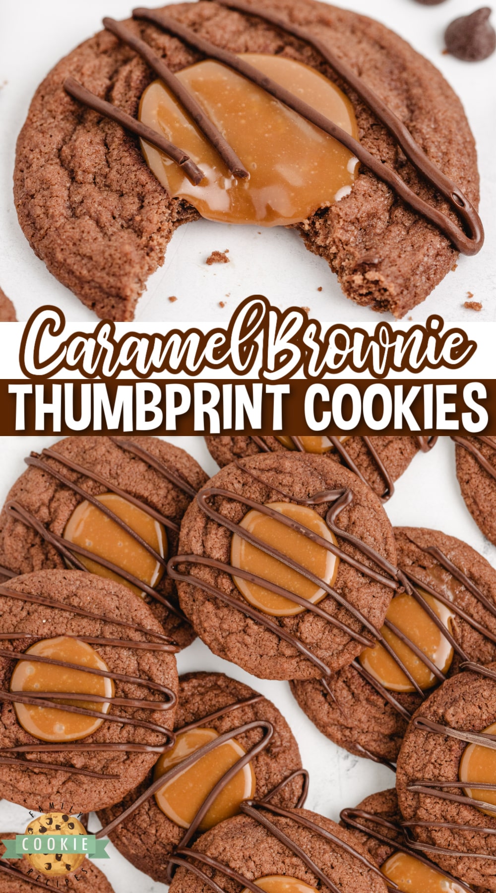 Caramel Brownie Thumbprint Cookies are rich, chocolatey cookies that are filled with a smooth and creamy caramel filling and topped with a simple chocolate drizzle. Delicious cookie recipe that tastes just like a brownie with caramel on top.