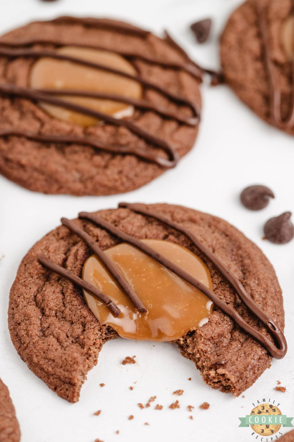 Chocolate cookies with a caramel filling. 