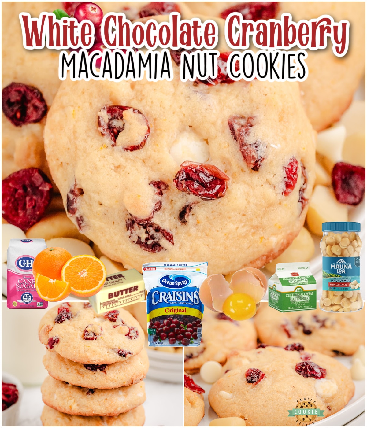 Cranberry Macadamia Nut Cookies is a delightful, festive cookie that combines tart cranberries, sweet white chocolate & crunchy macadamia nuts!