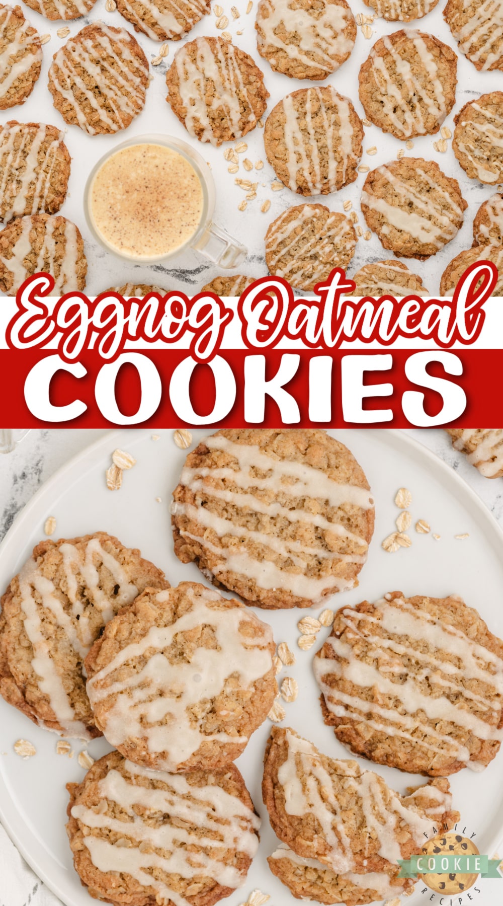 Eggnog Oatmeal Cookies are made with eggnog in the cookies and the glaze on top. Perfect cookies for the holiday season! 