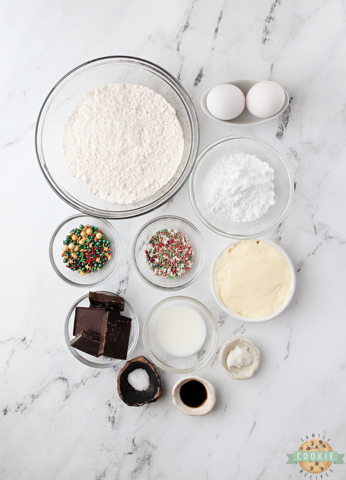 Ingredients in holiday butter cookies.