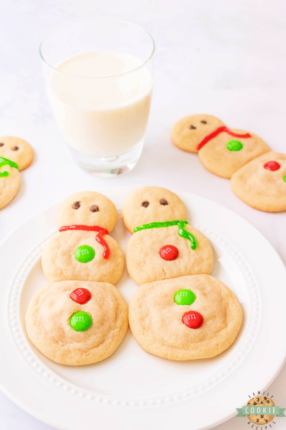 Sugar cookies shaped like snowmen.