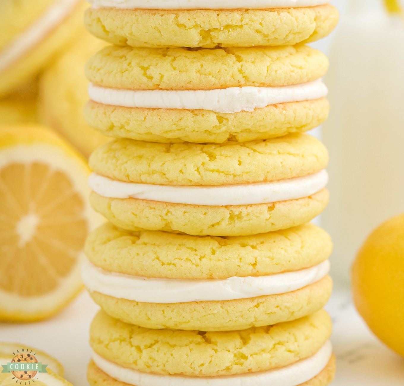 stack of lemon oreo cookies