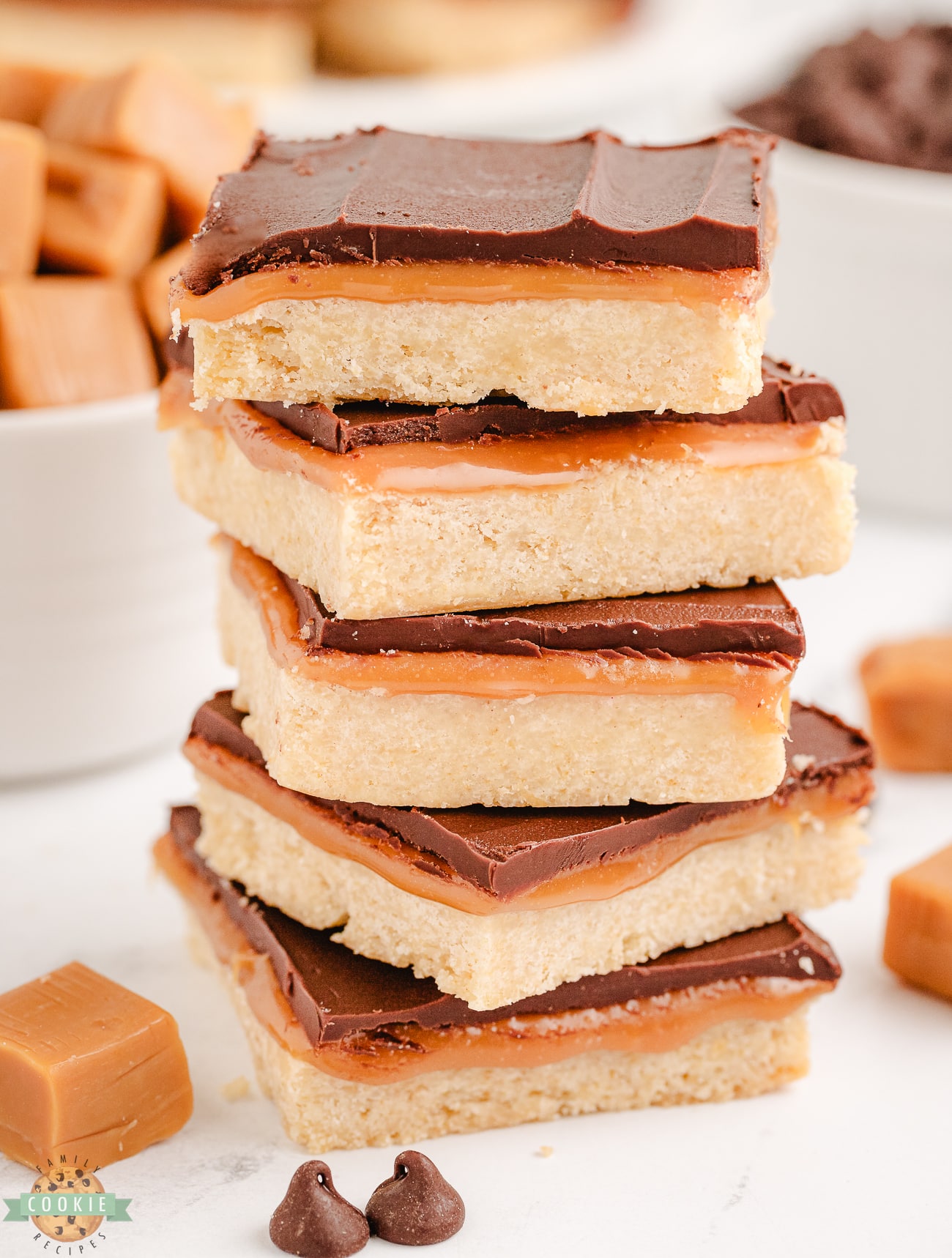 stack of Twix shortbread cookie bars
