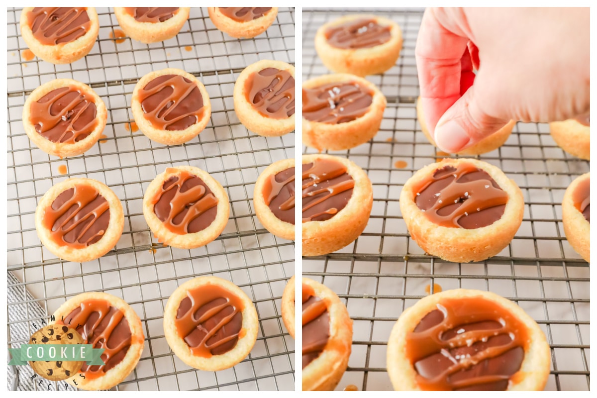 Drizzle caramel and sea salt on top of the cookie cups. 