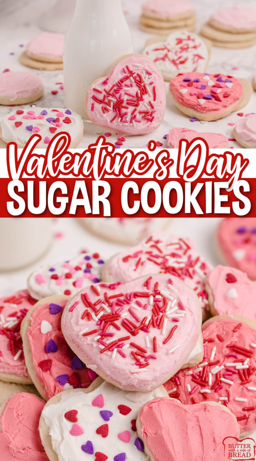 Valentine's Sugar Cookies are soft, thick, and easily the best sugar cookie recipe I’ve ever tried. These sugar cookies hold their shape when baked and they are moist and perfectly sweet too!