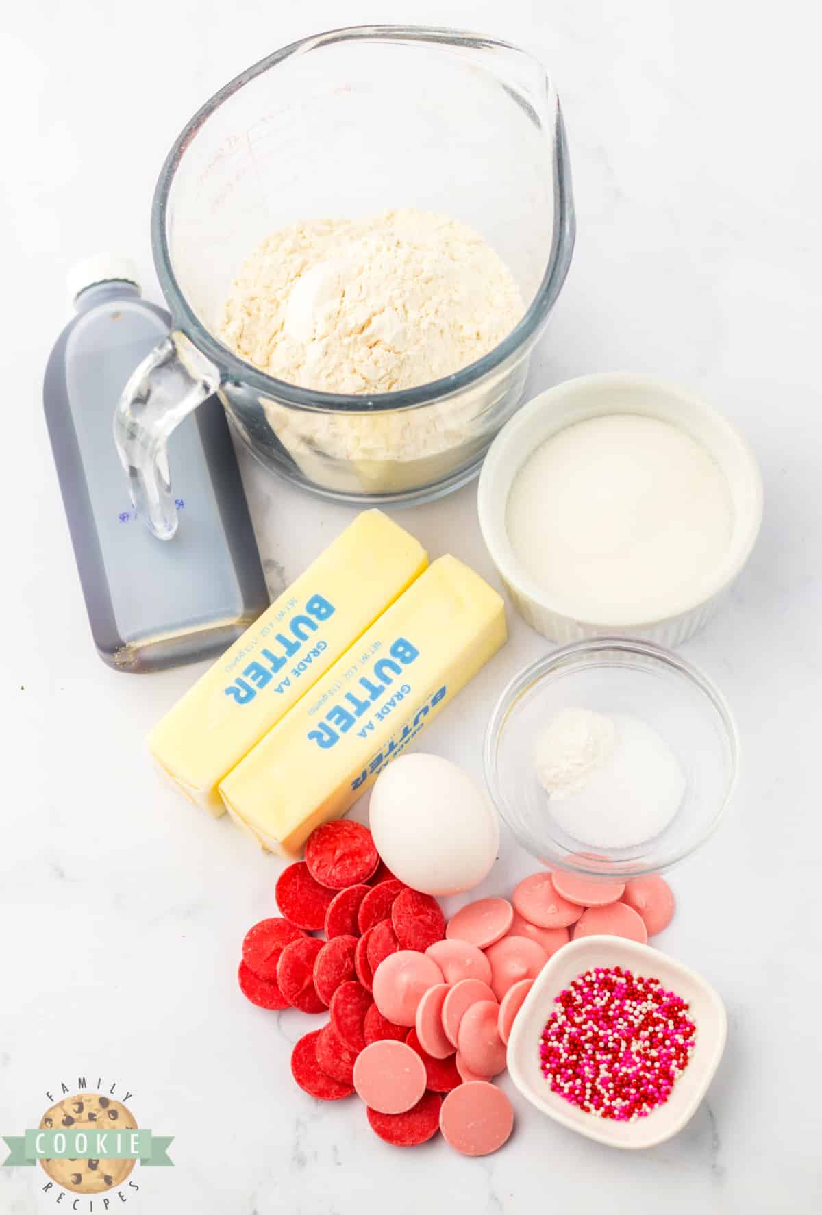Ingredients in Valentine's Thumbprint Cookies. 