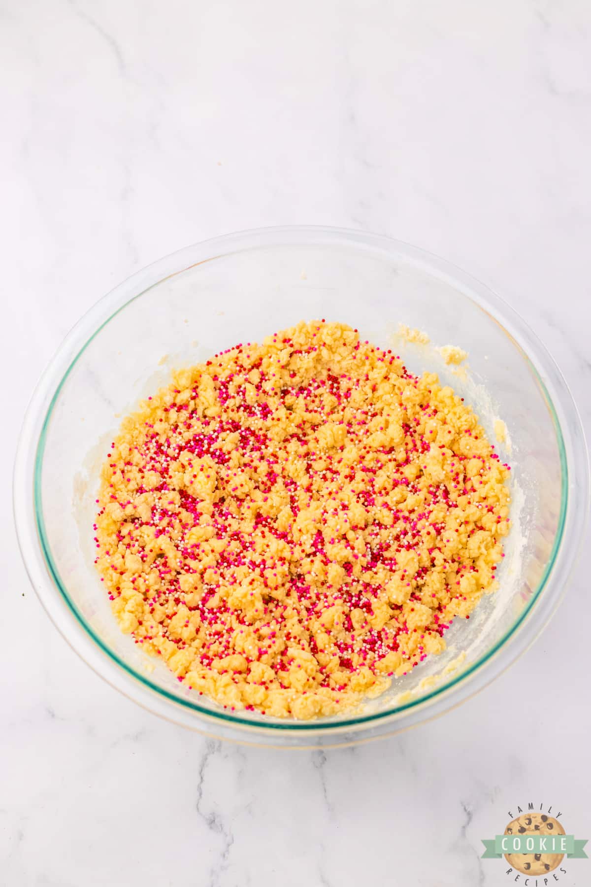 Add sprinkles to cookie dough.