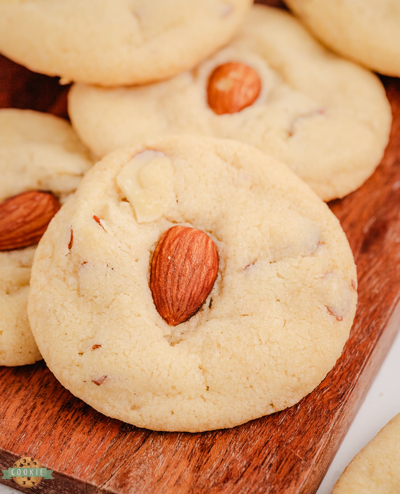 buttery drop cookies topped with almonds