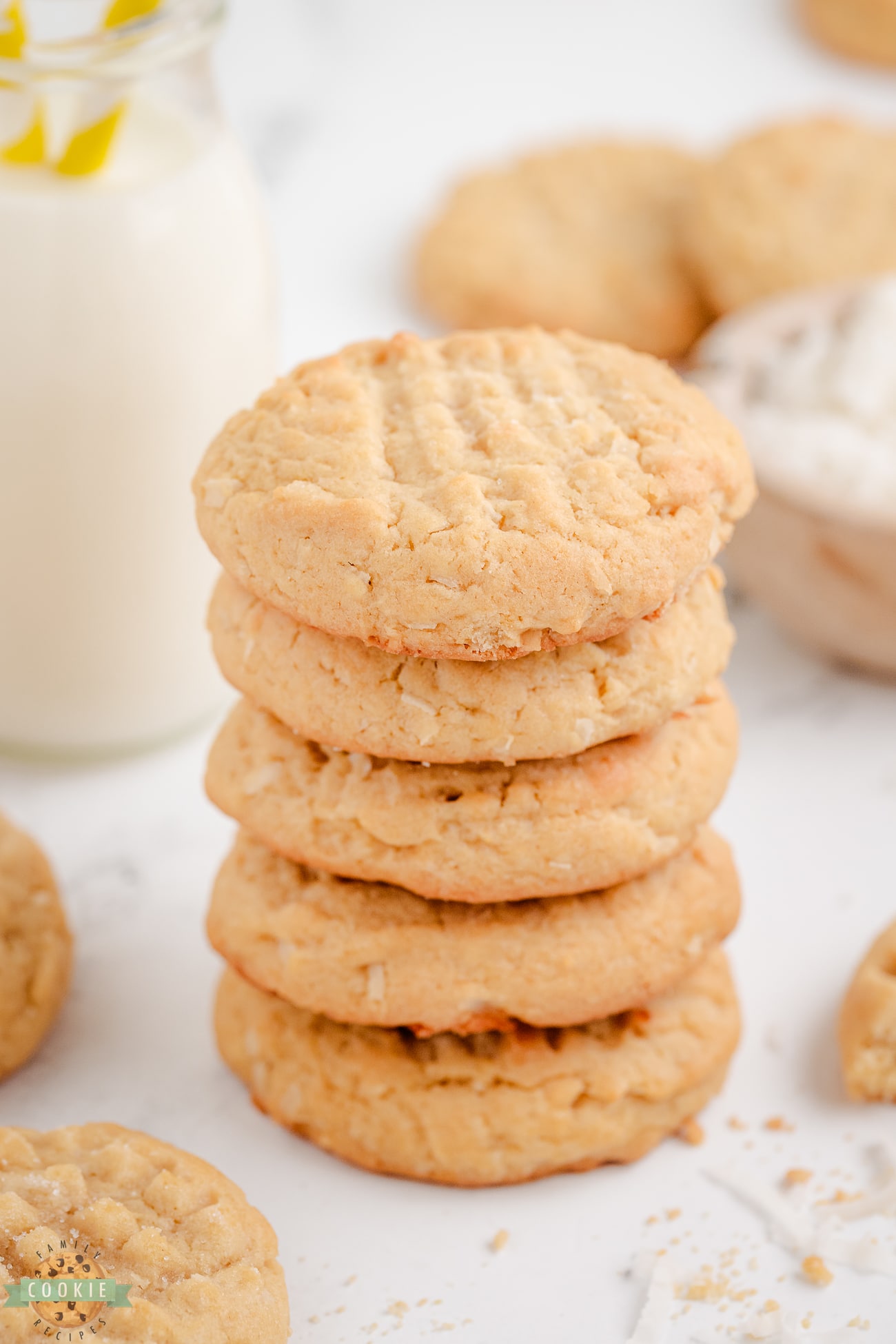 stack of chewy coconut cookies