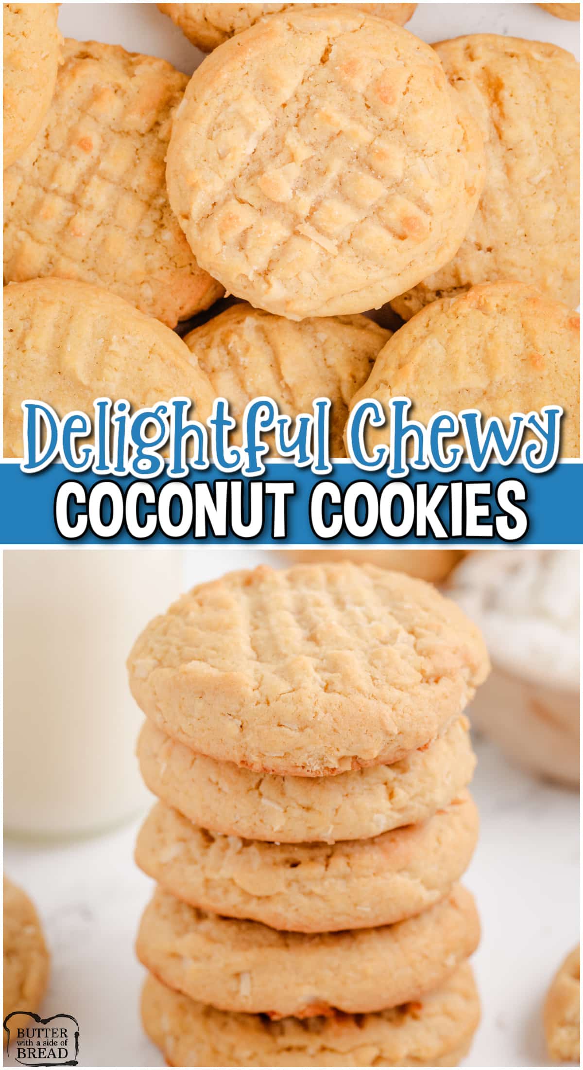 Chewy Coconut Cookies are delightful sugar cookies baked with coconut for fantastic buttery, nutty flavor!